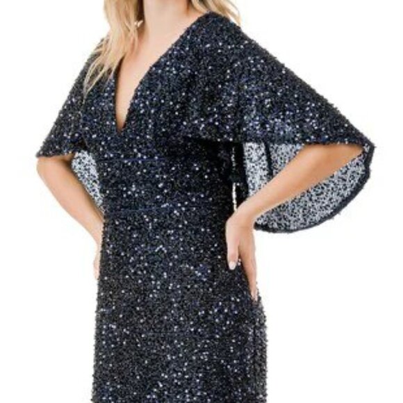 NEW LONG FORMAL SHEATH MOB DRESS EMBROIDERED W/ SPARKLING SEQUINS TC M2751T - Picture 4 of 8